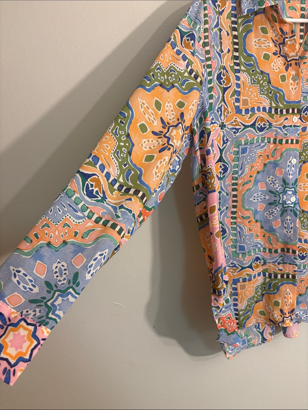 Rose and Olive Multicolor Button-Up lightweight for summer or swim coverup - Picture 2 of 8
